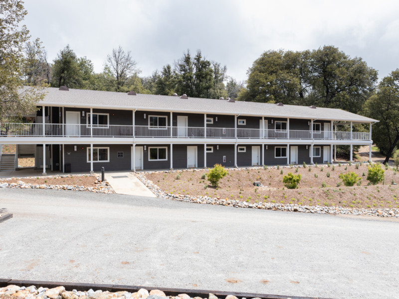 Disciples Lodge exterior with parking lot