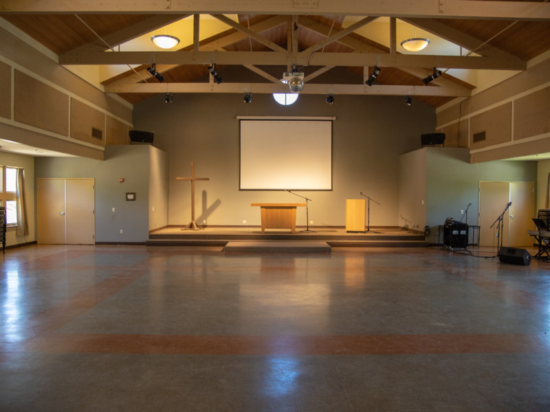 Empty Founders Hall interior set up for mass