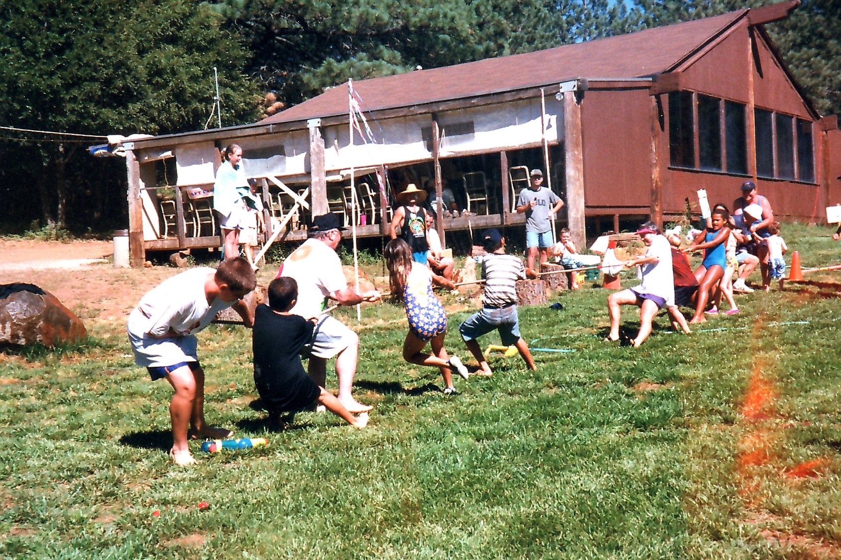 Family Camp 1998 history tug of war on grass